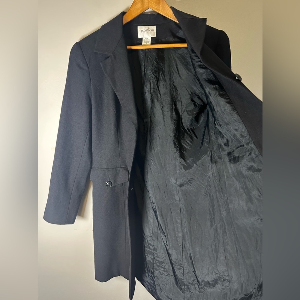Hugo Buscati Womens 100% Wool Black Peacoat Winter 3 Button Size 10 Acetate - Picture 8 of 11